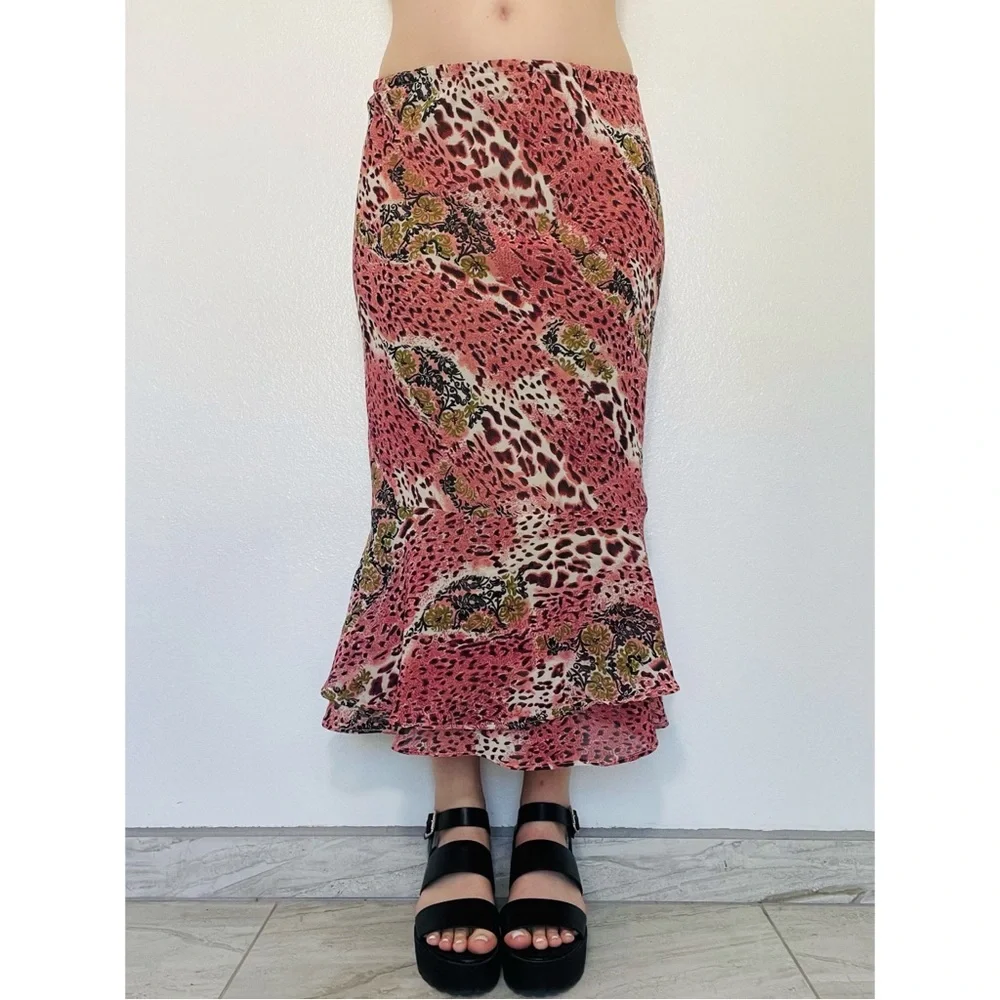 David’s Designs | 90s Y2k Sheer Mixed Print Mermaid Fairy Midi Skirt - Picture 1 of 9